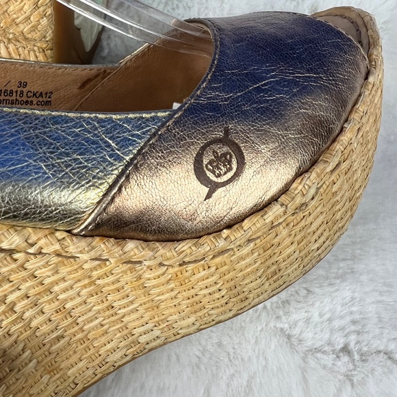 |•BØRN•| Metallic Gold & Bronze Espadrille Wedge Platform Sandals Size 8 - Picture 6 of 16